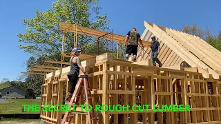 Stick built rafter roof with rough cut green lumber. (The Mad Neighbor camp build part 8)