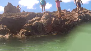 Brooke Ben and Emma swimming and rock jumping at Sharks Cove Oahu July 24 2015.