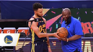 Stephen Curry and Aaron "Showtime" Taylor are interviewed following the Warriors' win over Houston