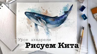 Как нарисовать кита акварелью. Бесплатный урок акварели