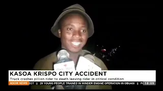 Kasoa Krispo City Accident: Truck crashes pillion rider to death leaving rider in critical condition