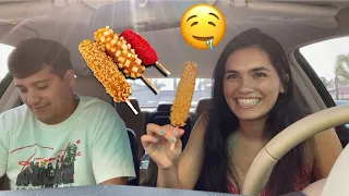 Trying The Viral Korean Corn Dogs And Mozzarella Cheese Corn Dogs￼!! **We almost threw up**