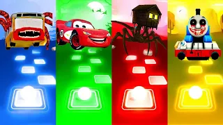 Bus Eater vs Lightning McQueen vs Thomas The Train exe vs Spider House Head l Tiles Hop EDM Rush