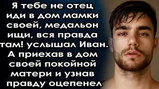 Я тебе не отец иди в дом, медальон ищи, вся правда там! услышал он. А приехав в дом оцепенел