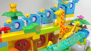 Satisfying Building Blocks Marble Run Race ASMR - Cute Dinosaurs Course