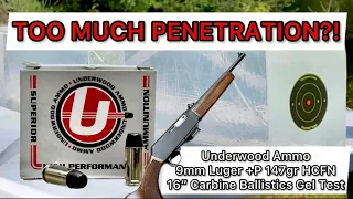 9mm Carbine Ammo Review & Ballistics Gel Test: Underwood Ammo 9mm +P 147gr Hard Cast Flat Nose