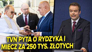 Awantura na konferencji PIS. TVN pyta o Rydzyka i miecz za ćwierć miliona.