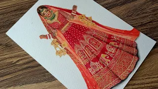 Bridal lehenga Illustration | Classic red heavy embroidery | Fashion Illustration | Braided art