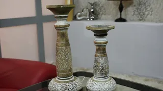 Handmade Wood Eco-friendly Traditional Whitewash Set Of Two Pillar Candle Holder
