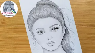 How to draw a girl with ponytail hairstyle || Pencil sketch || Face Drawing || bir kız nasıl çizilir