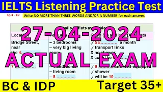 27 APRIL 2024 🔴 IELTS LISTENING PRACTICE TEST 2024 WITH ANSWERS 🔴 IDP & BC