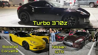 Boosted Nissan 370z VS Nissan GT-R & Boosted Corvette!
