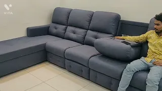 L Shaped Sofa With Motorized Recliners With Foldable Back Rest