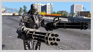 GTA 5 Mods - TERMINATOR ATTACKS LOS SANTOS! Dual Wield Mini Guns (GTA 5 Terminator Mod Gameplay)