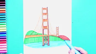 How to draw Golden Gate Bridge, San Francisco