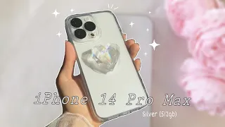 iPhone 14 Pro Max Silver 🤍 |512gb| + AirPods Unboxing & Accessories {aesthetic☁️}