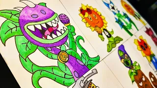 Drawing FNF (Friday Night Funkin) + Plants vs Zombies Replanted (PVZ) / Plants vs Rappers