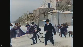 [4K upscaled, 50fps, AI colorized] (1897) Snow battle. Lumiere brothers