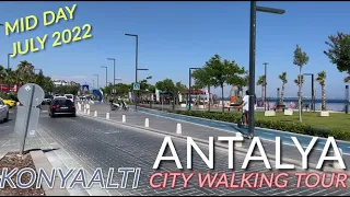 Sunny Day in Konyaalti Beach, Antalya, Turkey, City Walking Tour, Mediterranean Sea in Summer