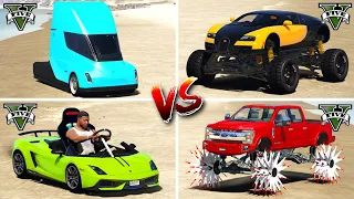 Tesla Semi vs Lamborghini Toy Car vs Monster Truck vs Offroad Bugati 🚗 GTA 5 Epic Vehicle Showdown