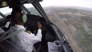 AMAZING Dash 8-100 (c/n 7)  Cockpit Landing on NARROW Nairobi Wilson Runway - SPOT ON!!! [AirClips]