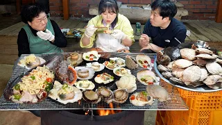 Grilled Seashells Mukbang🦪Scallops, Abalones, Pen shell, Conches🐚Seafoods Mukbang with Mom in law