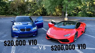 Lamborghini Huracan V10 vs Bmw E60 M5 V10 sound comparison and rev battle!