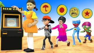 SQUID GAME (오징어 게임) vs Scary Teacher 3D - Miss T Troll HUGGY WUGGY Orange Candy Shape Challenge