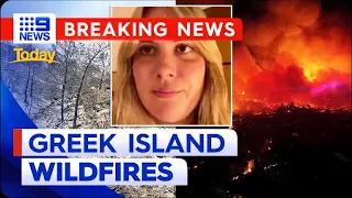 ‘No time’: Terrified tourist forced to flee hotel as Greek wildfires rage | 9 News Australia