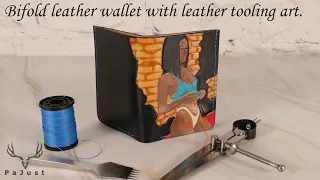 Making a leather wallet with leather carving/tooling art