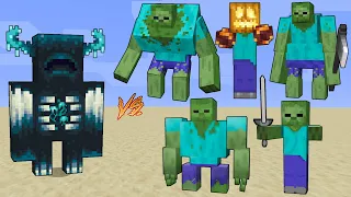 Warden Vs powerful Zombies / Minecraft Mob Battle