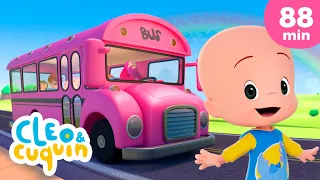 The Wheels of the Pink Bus go round 🚌 and more Nursery Rhymes by Cleo and Cuquin | Children Songs