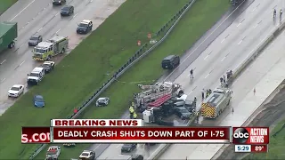 Deadly crash involving dump truck shuts down I-75 south in Tampa for hours