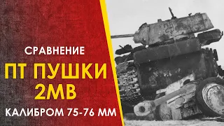 🔴 Сравнение противотанковх 75-76мм пушек 2МВ.