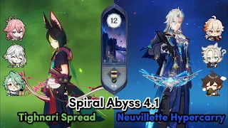 C0 Tighnari Spread & Neuvillette Hyper Double Geo | Genshin Impact Spiral Abyss 4.1 Floor 12 9 Stars