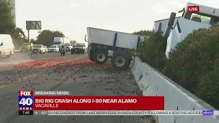 Big rig crash on I-80 spills tomatoes across highway