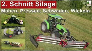 2. Schnitt Silage | Mähen, Schwaden, Pressen, Wickeln | Deutz-Fahr | Kammschwader | Ritter R185-6