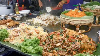 Thailand Street Food. Grilled Seafood, Fried Food, Pad Thai. Best Stalls in MBK Square, Bangkok