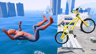 GTA 5 Spider-Man Bike Parkour Jumps Vol.51 (Spiderman Ragdolls)