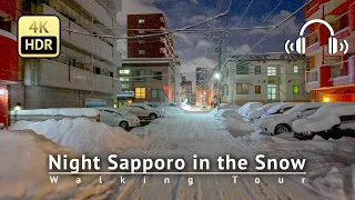 Japan - Night Sapporo in the Snow (I fell during the walk) - Hokkaido [4K/HDR/Binaural]