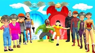 Scary Teacher 3D vs Squid Game Do Good Work Transform Superhero Rescue World 5 Times Challenger