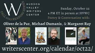 A Reading & Conversation with Oliver de la Paz, Michael Dumanis, & Margaret Ray (in person at HVWC)