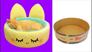 DIY CAT BED from cardbord BOX easy / How to make cat happy