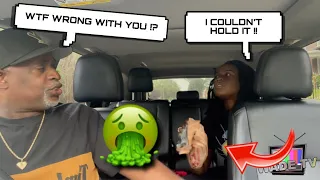 POOPING IN A BAG IN THE CAR PRANK ON DAD *HILARIOUS*
