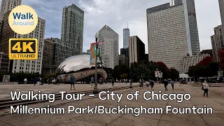 【4K60】 City of Chicago Walking Tour - Millennium Park/Buckingham Fountain