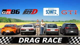 Toe Foo and Schnitz vs NEW Golf GTI and Toyota GR86 // DRAG & ROLL RACE