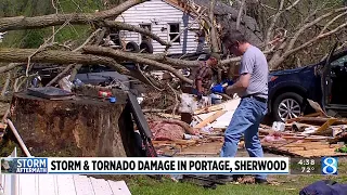 Storm and tornado damage in Portage, Sherwood