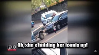 Little girl putting her hands up after her dad gets arrested