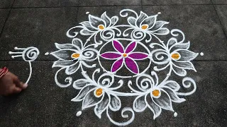 Vinayagar Chaturthi Rangoli Designs| 5x3 Dots Small Muggulu |Ganesh Festival Kolam With Side Borders