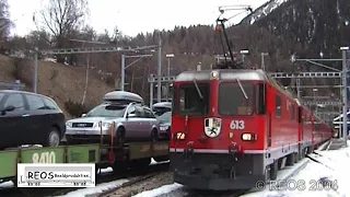 2004-02 [SDw] Old Filisur, old snow, grey weather, amazing long RhB trains and surprising far views!